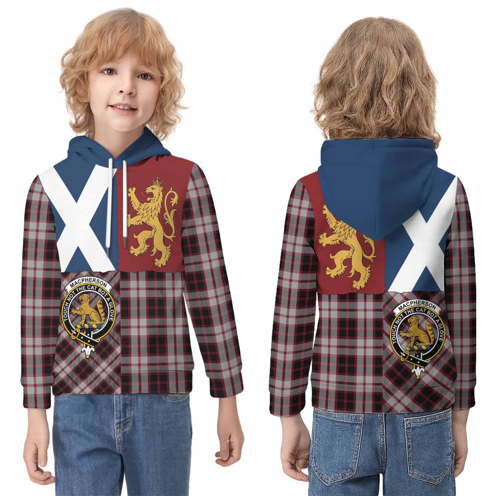 MacPherson (McPherson) Crest Tartan Kid Hoodie with Lion Rampant Saltire Style - Tartan Vibes Clothing
