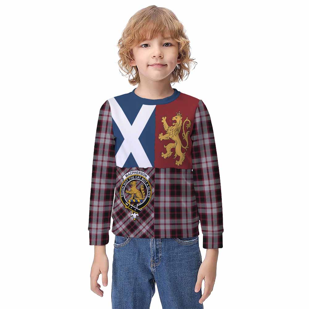 MacPherson (McPherson) Crest Tartan Kid Knitted Sweatshirt with Lion Rampant Saltire Style - Tartan Vibes Clothing
