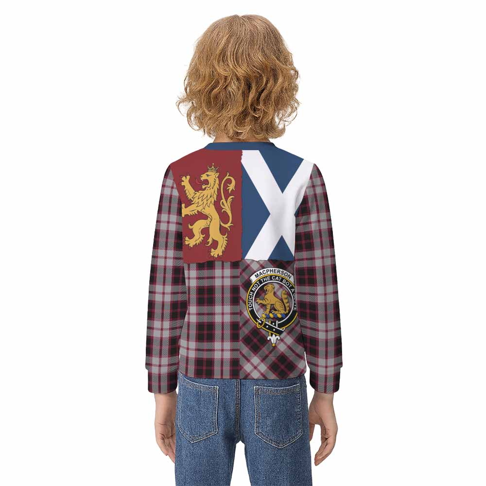 MacPherson (McPherson) Crest Tartan Kid Knitted Sweatshirt with Lion Rampant Saltire Style - Tartan Vibes Clothing
