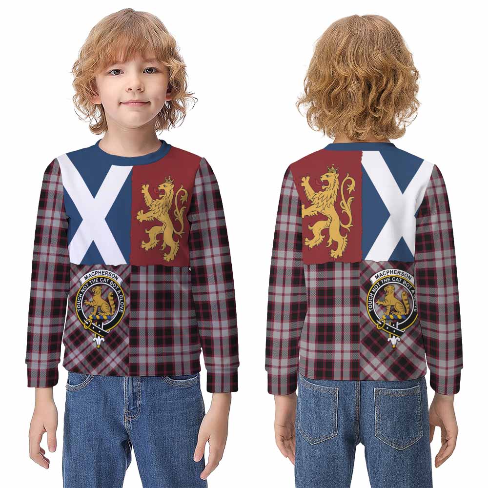 MacPherson (McPherson) Crest Tartan Kid Knitted Sweatshirt with Lion Rampant Saltire Style - Tartan Vibes Clothing