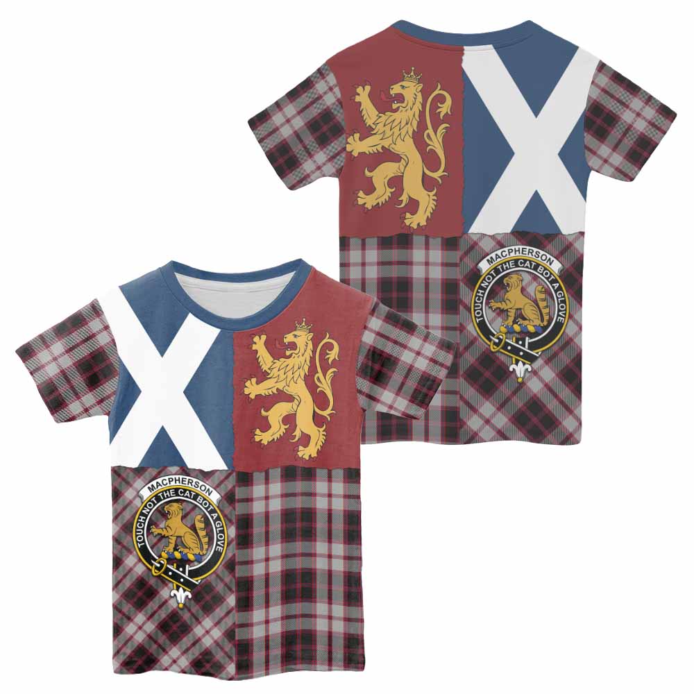 MacPherson (McPherson) Crest Tartan Kid T-shirt with Lion Rampant Saltire Style - Tartan Vibes Clothing