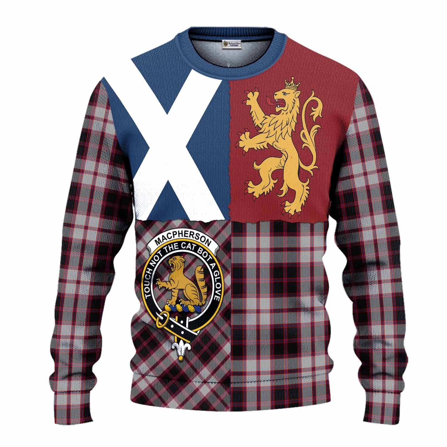 MacPherson (McPherson) Crest Tartan Knitted Sweater with Lion Rampant Saltire Style