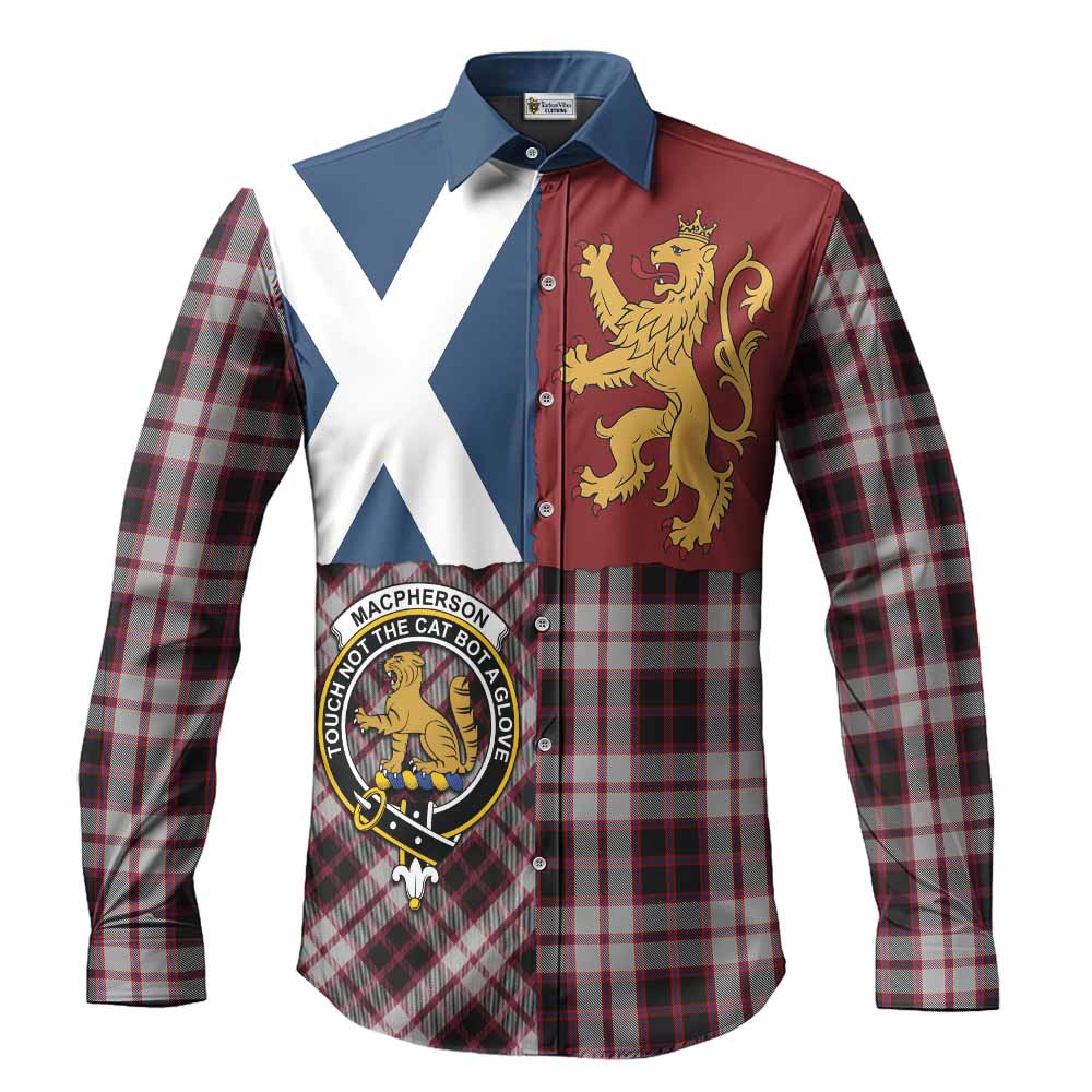 MacPherson (McPherson) Crest Tartan Long Sleeve Button Shirts with Lion Rampant Saltire Style