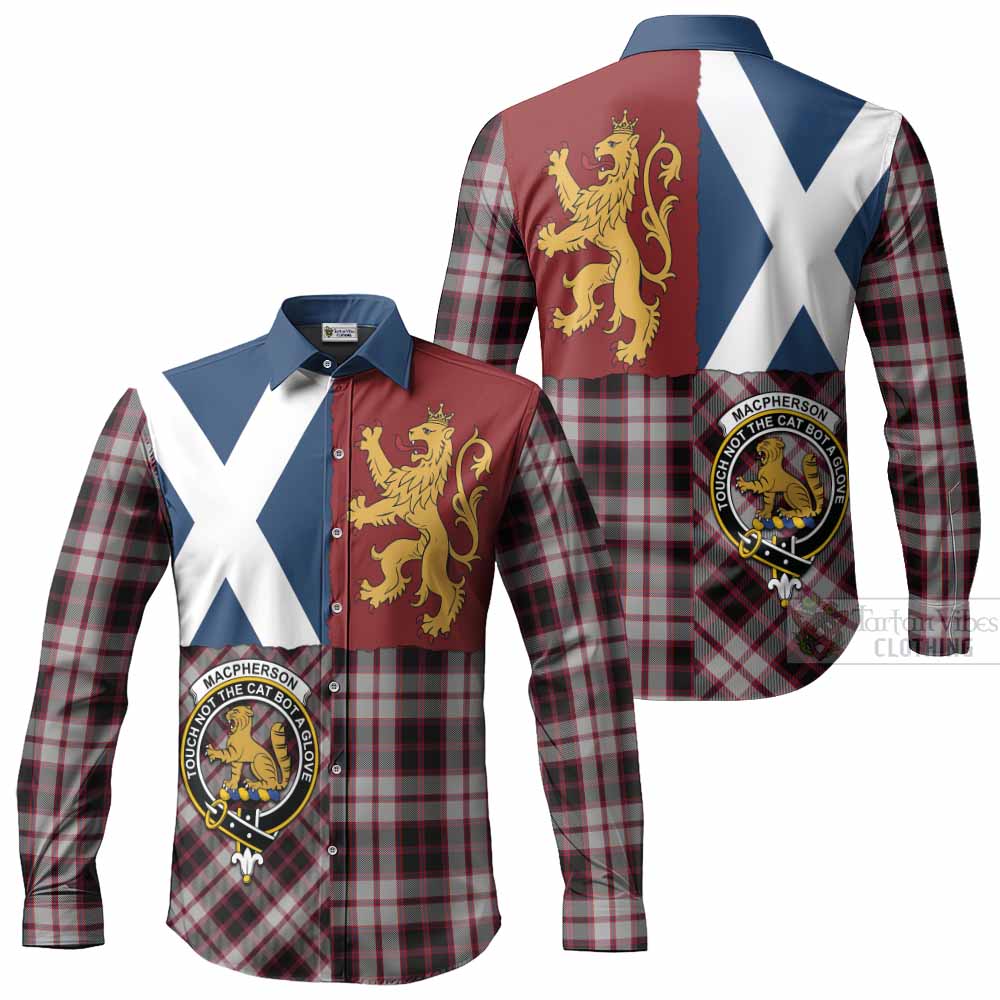 MacPherson (McPherson) Crest Tartan Long Sleeve Button Shirts with Lion Rampant Saltire Style