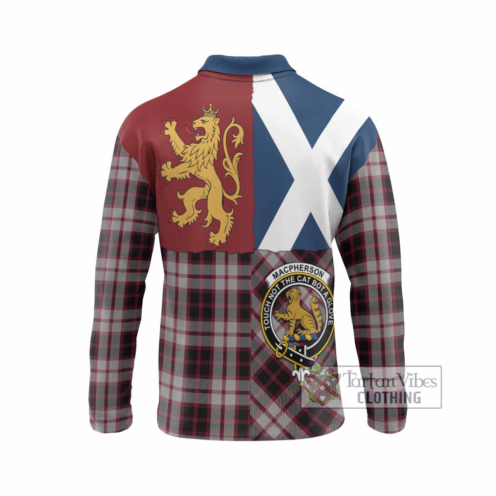 MacPherson (McPherson) Crest Tartan Long Sleeve Polo Shirt with Lion Rampant Saltire Style