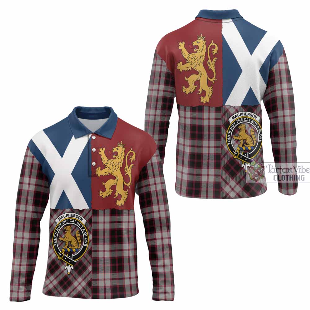MacPherson (McPherson) Crest Tartan Long Sleeve Polo Shirt with Lion Rampant Saltire Style