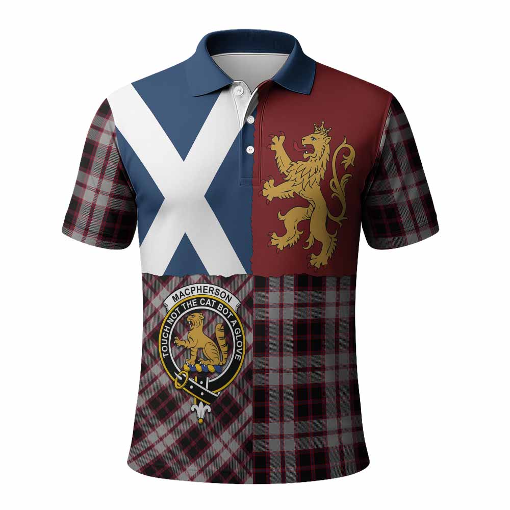 MacPherson (McPherson) Crest Tartan Polo Shirt with Lion Rampant Saltire Style