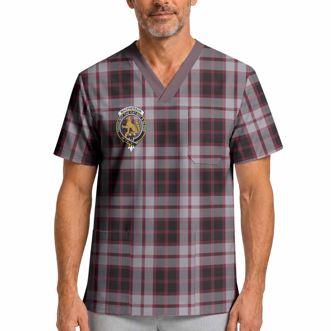 MacPherson (McPherson) Crest Tartan Scrub Top XL - Tartan Vibes Clothing