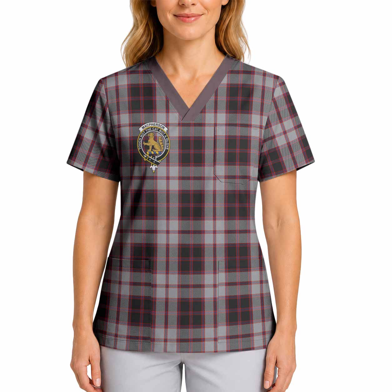 MacPherson (McPherson) Crest Tartan Scrub Top 4XL - Tartan Vibes Clothing