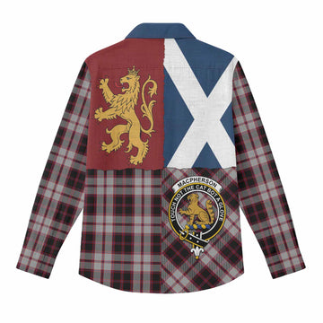 MacPherson (McPherson) Crest Tartan Women Casual Shirt with Lion Rampant Saltire Style