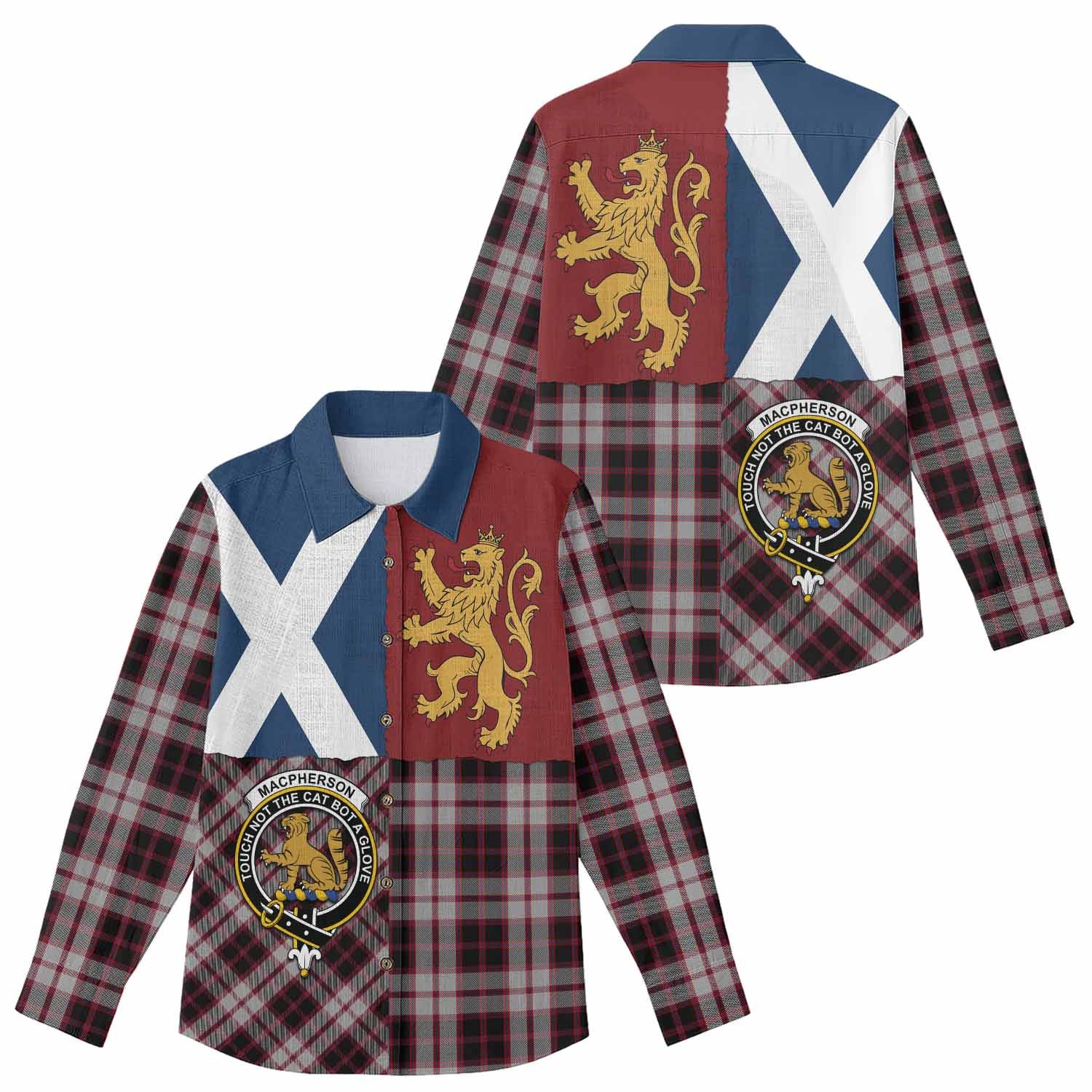 MacPherson (McPherson) Crest Tartan Women Casual Shirt with Lion Rampant Saltire Style