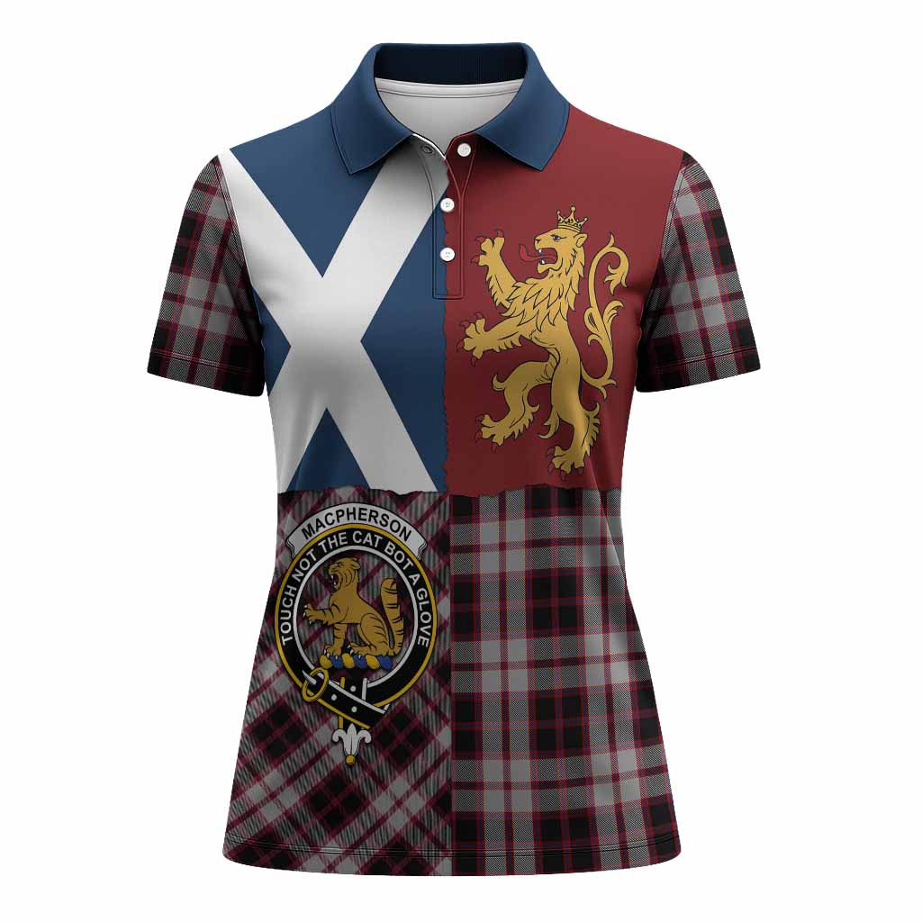 MacPherson (McPherson) Crest Tartan Women Polo Shirt with Lion Rampant Saltire Style