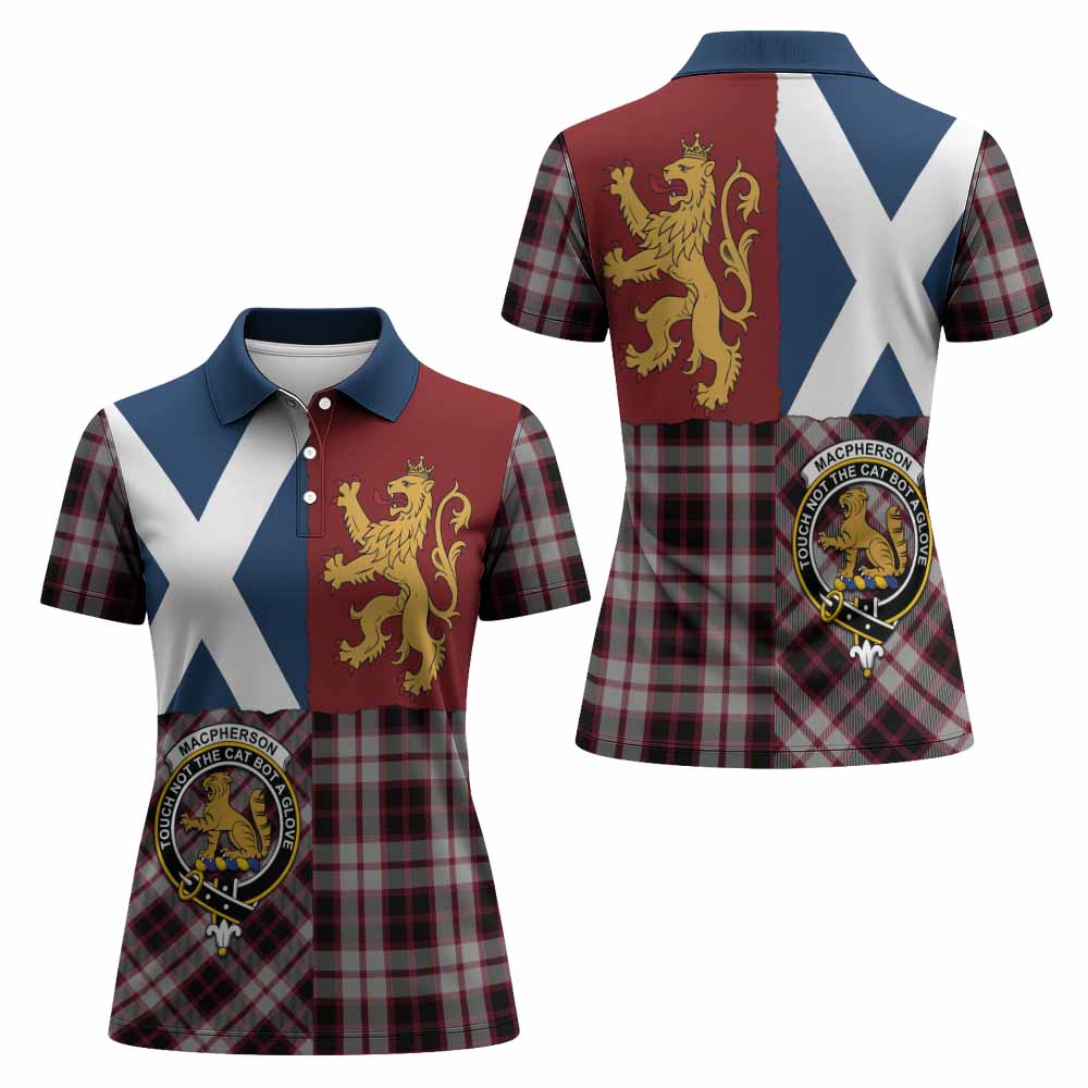 MacPherson (McPherson) Crest Tartan Women Polo Shirt with Lion Rampant Saltire Style