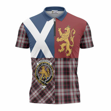 MacPherson (McPherson) Crest Tartan Zipper Polo Shirt with Lion Rampant Saltire Style