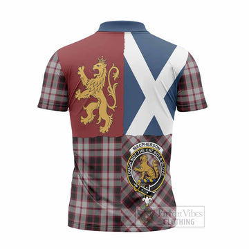 MacPherson (McPherson) Crest Tartan Zipper Polo Shirt with Lion Rampant Saltire Style