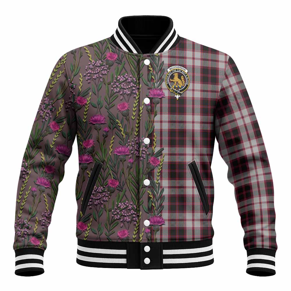 MacPherson (McPherson) Family Crest Tartan Baseball Jacket Scottish Thistle Flower Pattern Half Style - Tartan Vibes Clothing