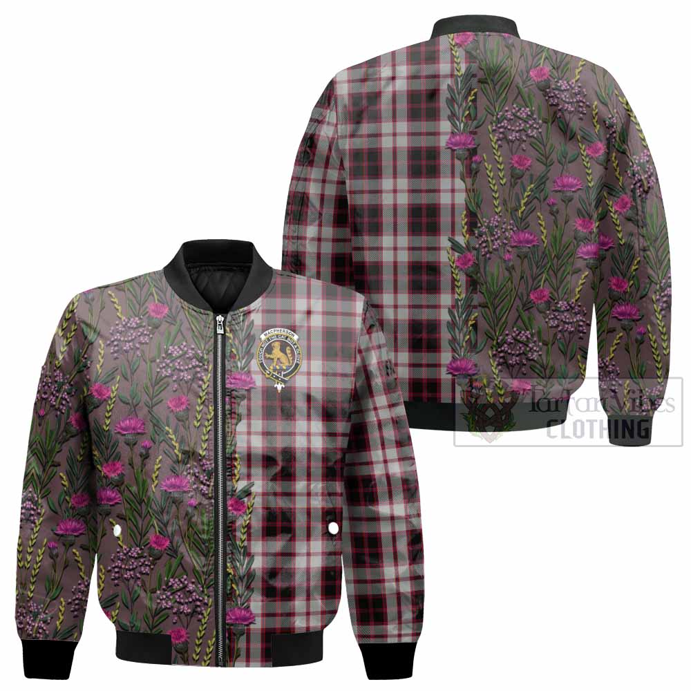 MacPherson (McPherson) Family Crest Tartan Bomber Jacket Scottish Thistle Flower Pattern Half Style - Tartan Vibes Clothing