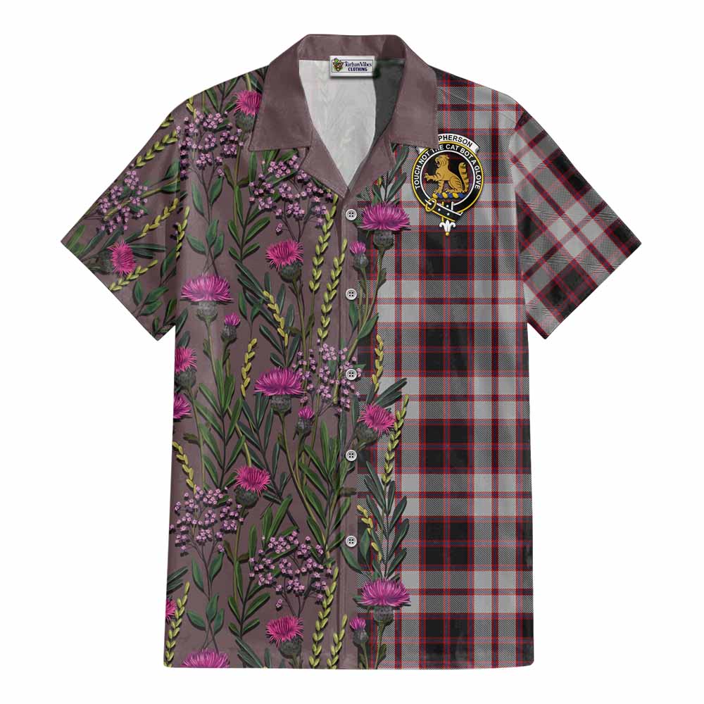 MacPherson (McPherson) Family Crest Tartan Cotton Hawaiian Shirt Scottish Thistle Flower Pattern Half Style - Tartan Vibes Clothing