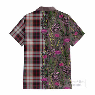 MacPherson (McPherson) Family Crest Tartan Cotton Hawaiian Shirt Scottish Thistle Flower Pattern Half Style