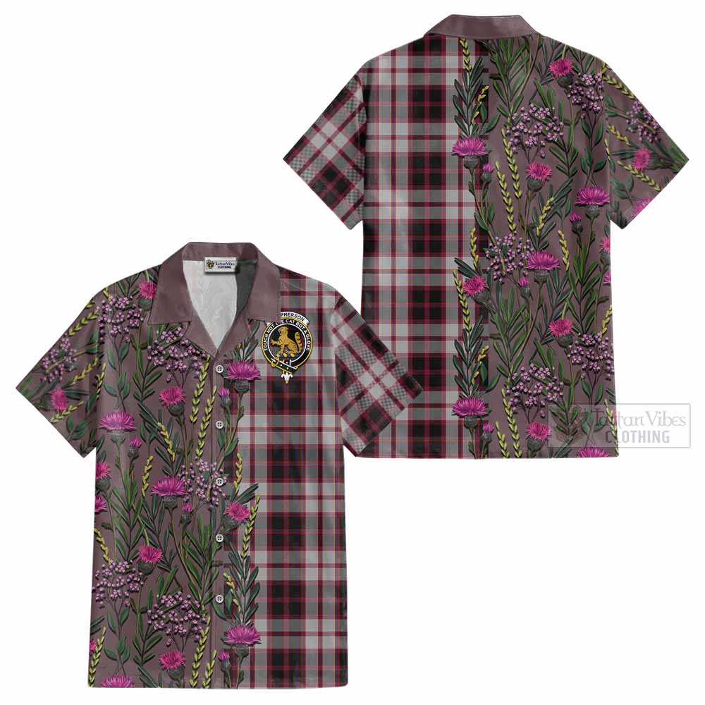 MacPherson (McPherson) Family Crest Tartan Cotton Hawaiian Shirt Scottish Thistle Flower Pattern Half Style - Tartan Vibes Clothing