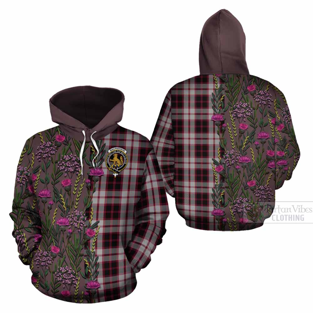 MacPherson (McPherson) Family Crest Tartan Cotton Hoodie Scottish Thistle Flower Pattern Half Style - Tartan Vibes Clothing