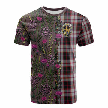 MacPherson (McPherson) Family Crest Tartan Cotton T-shirt Scottish Thistle Flower Pattern Half Style