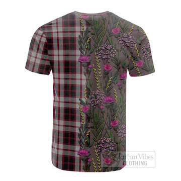 MacPherson (McPherson) Family Crest Tartan Cotton T-shirt Scottish Thistle Flower Pattern Half Style