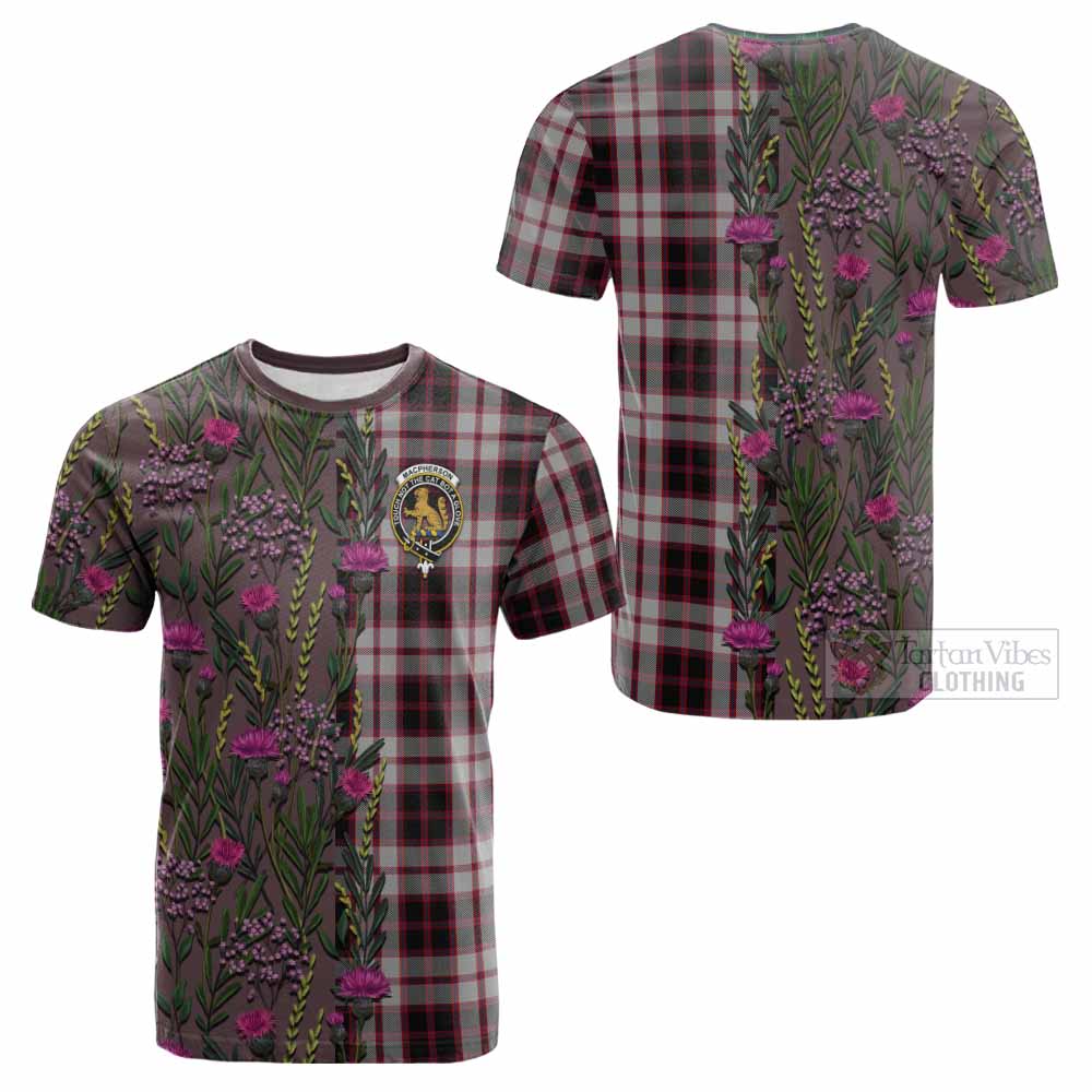 MacPherson (McPherson) Family Crest Tartan Cotton T-shirt Scottish Thistle Flower Pattern Half Style - Tartan Vibes Clothing