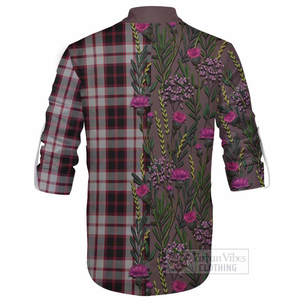 MacPherson (McPherson) Family Crest Tartan Ghillie Shirt Scottish Thistle Flower Pattern Half Style - Tartan Vibes Clothing