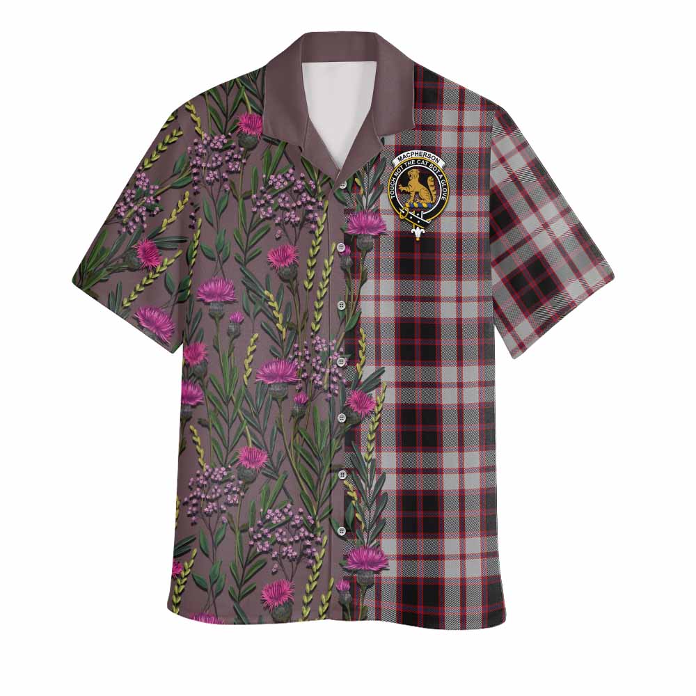 MacPherson (McPherson) Family Crest Tartan Hawaiian Shirt Scottish Thistle Flower Pattern Half Style - Tartan Vibes Clothing