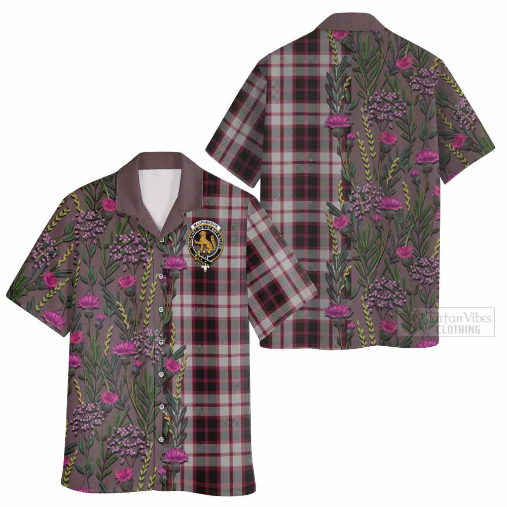 MacPherson (McPherson) Family Crest Tartan Hawaiian Shirt Scottish Thistle Flower Pattern Half Style - Tartan Vibes Clothing