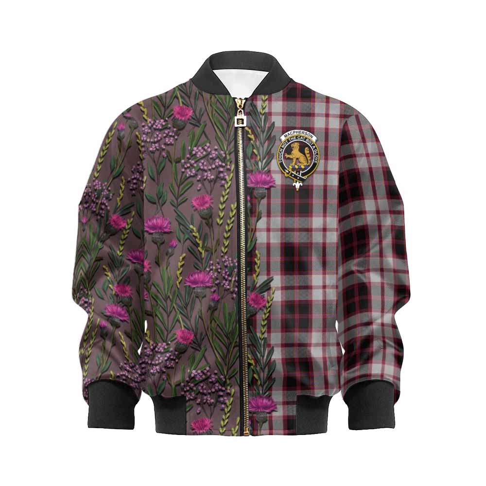 MacPherson (McPherson) Family Crest Tartan Kid Bomber Jacket Scottish Thistle Flower Pattern Half Style - Tartan Vibes Clothing