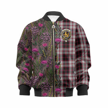 MacPherson (McPherson) Family Crest Tartan Kid Bomber Jacket Scottish Thistle Flower Pattern Half Style