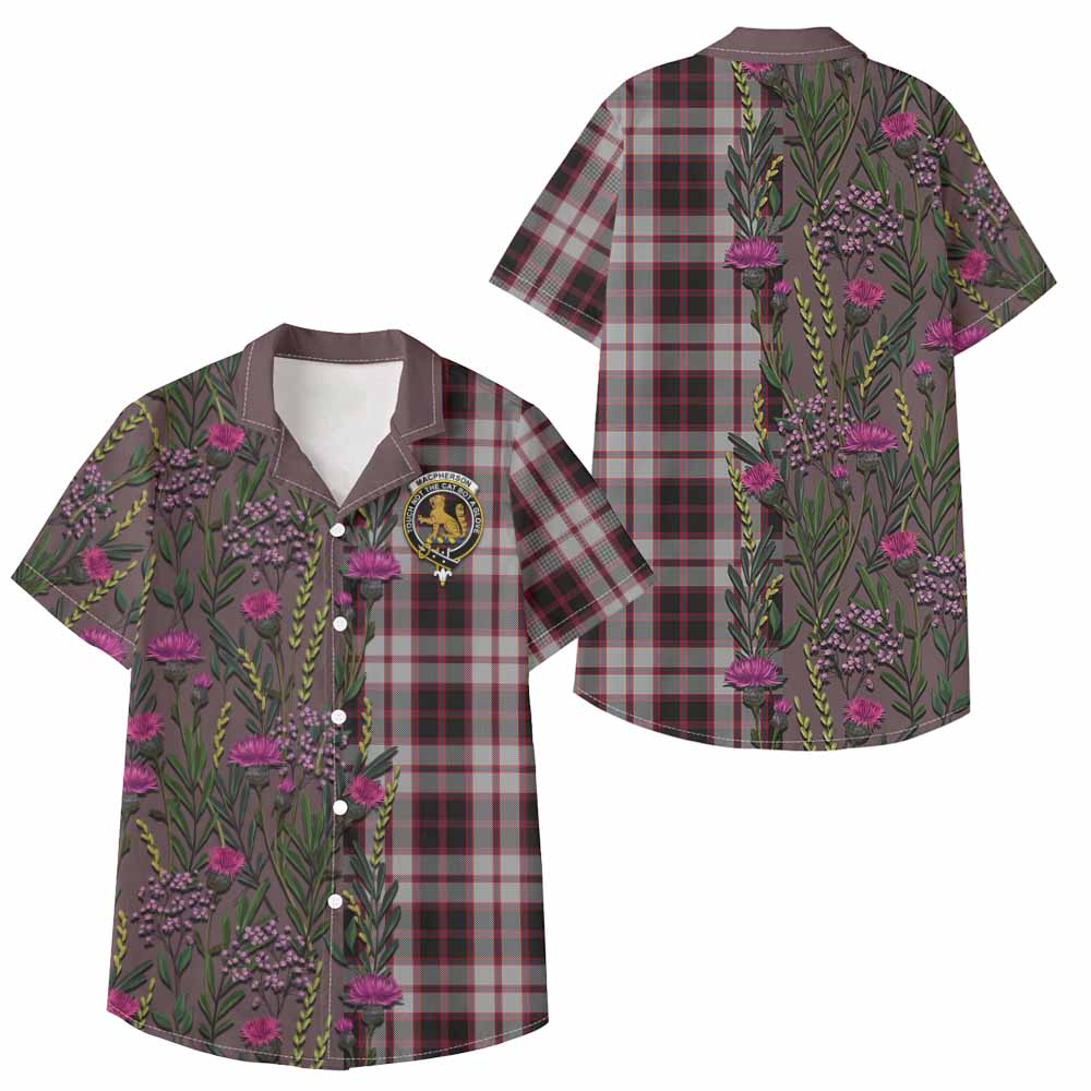MacPherson (McPherson) Family Crest Tartan Kid Hawaiian Shirt Scottish Thistle Flower Pattern Half Style - Tartan Vibes Clothing