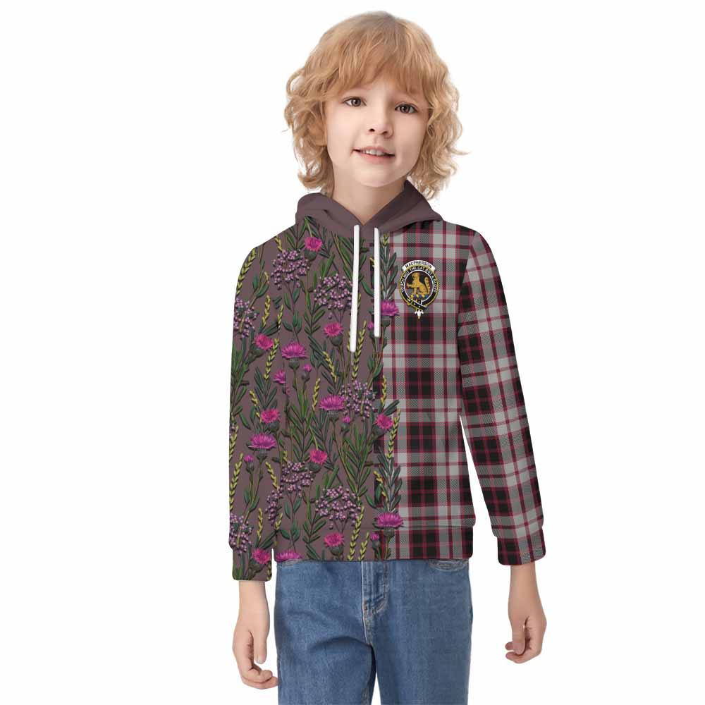 MacPherson (McPherson) Family Crest Tartan Kid Hoodie Scottish Thistle Flower Pattern Half Style - Tartan Vibes Clothing