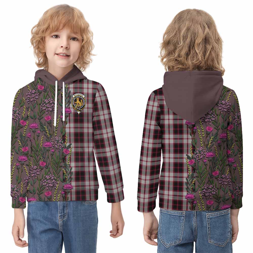 MacPherson (McPherson) Family Crest Tartan Kid Hoodie Scottish Thistle Flower Pattern Half Style - Tartan Vibes Clothing