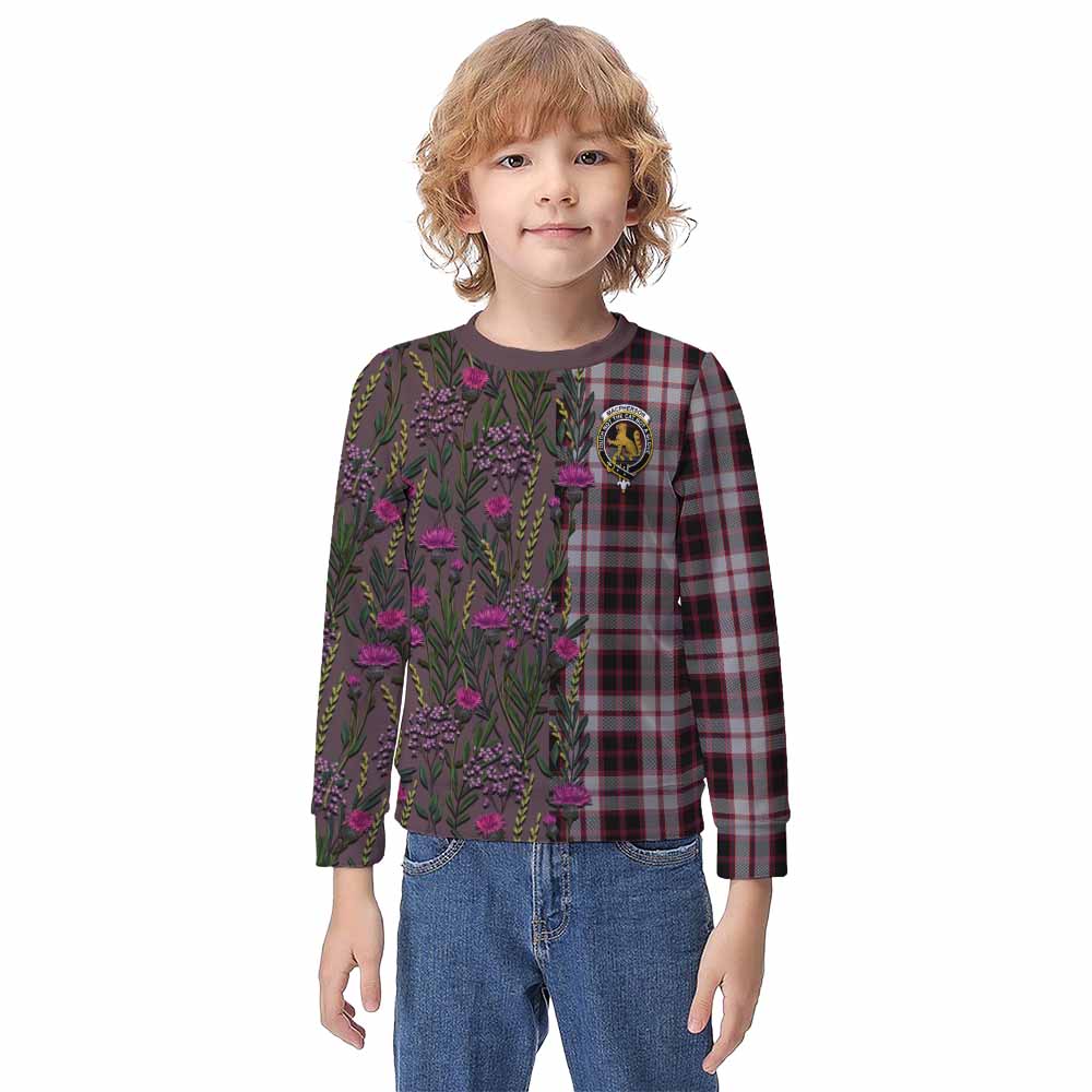 MacPherson (McPherson) Family Crest Tartan Kid Knitted Sweatshirt Scottish Thistle Flower Pattern Half Style - Tartan Vibes Clothing