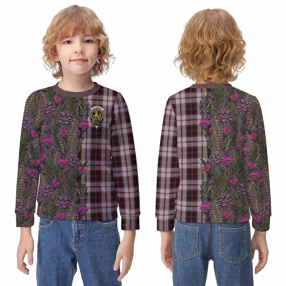 MacPherson (McPherson) Family Crest Tartan Kid Knitted Sweatshirt Scottish Thistle Flower Pattern Half Style - Tartan Vibes Clothing