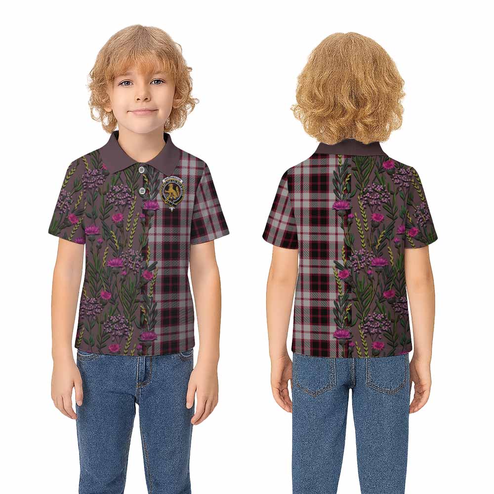 MacPherson (McPherson) Family Crest Tartan Kid Polo Shirt Scottish Thistle Flower Pattern Half Style - Tartan Vibes Clothing