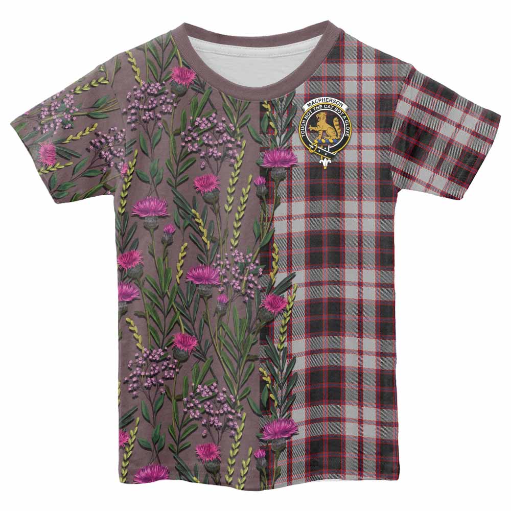MacPherson (McPherson) Family Crest Tartan Kid T-shirt Scottish Thistle Flower Pattern Half Style - Tartan Vibes Clothing