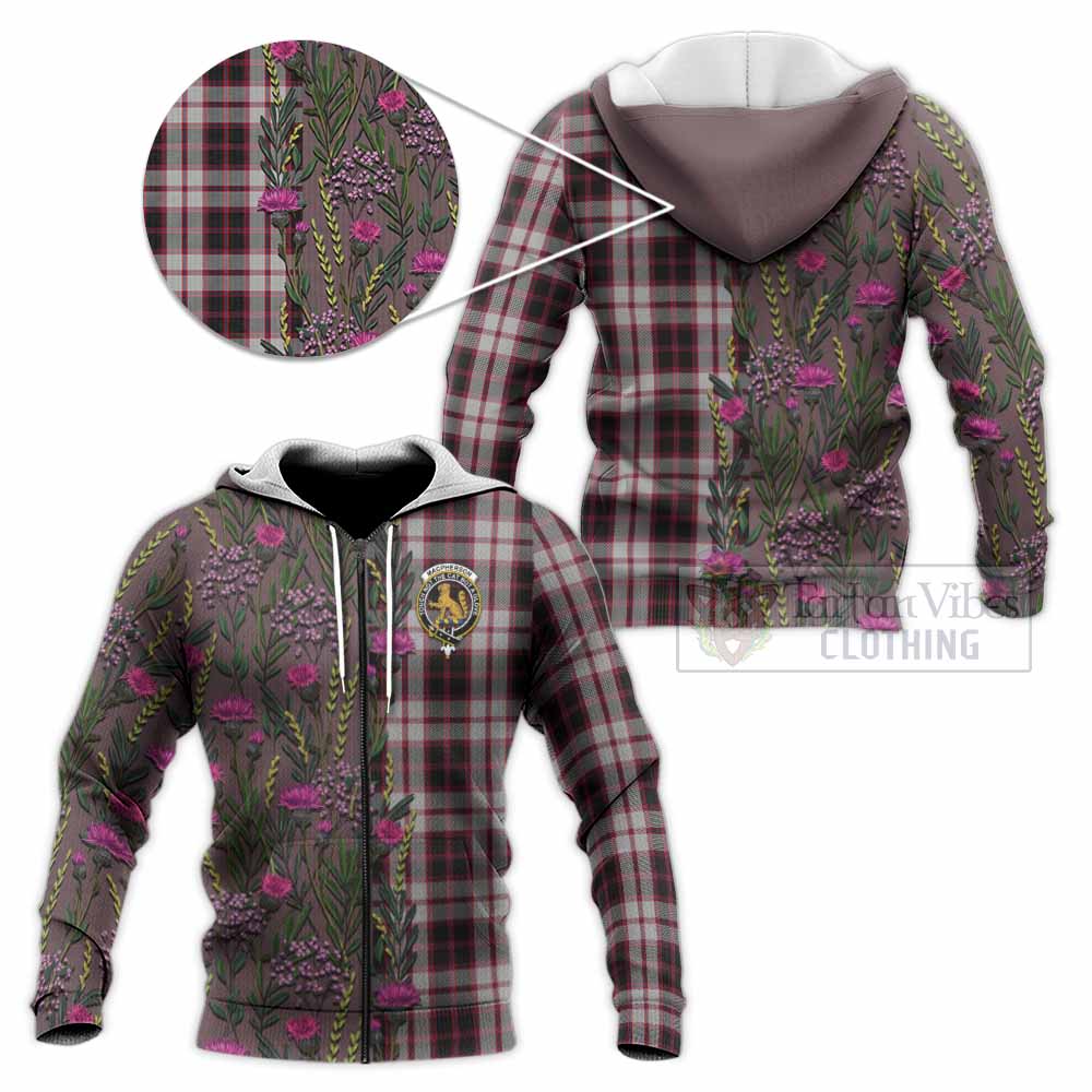 MacPherson (McPherson) Family Crest Tartan Knitted Hoodie Scottish Thistle Flower Pattern Half Style - Tartan Vibes Clothing