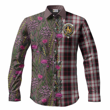 MacPherson (McPherson) Family Crest Tartan Long Sleeve Button Shirts Scottish Thistle Flower Pattern Half Style