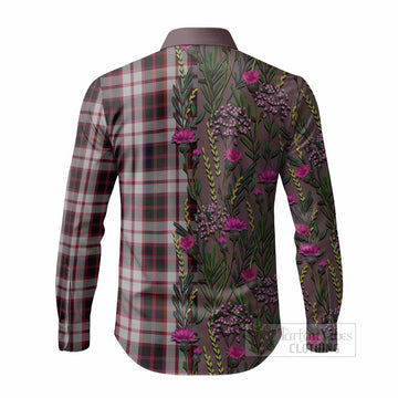 MacPherson (McPherson) Family Crest Tartan Long Sleeve Button Shirts Scottish Thistle Flower Pattern Half Style