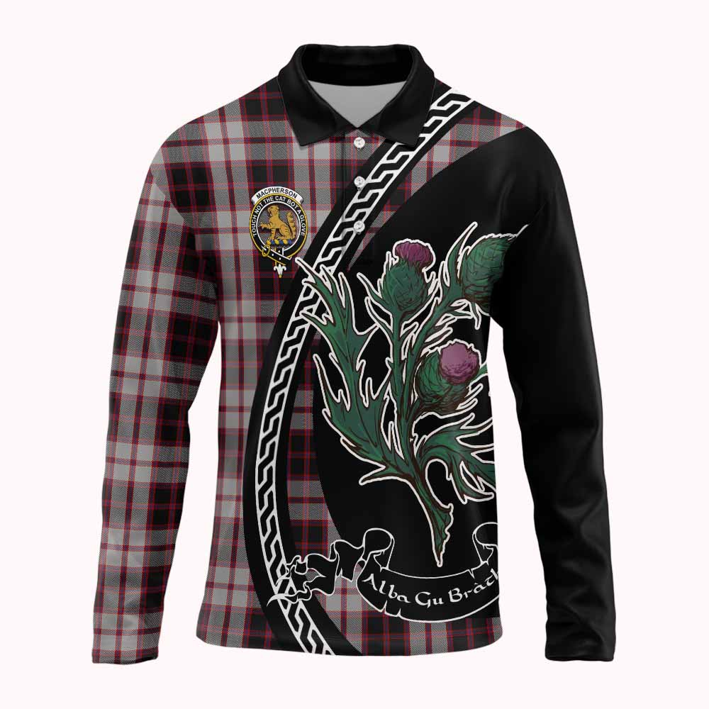 MacPherson (McPherson) Family Crest Tartan Long Sleeve Polo Shirt Alba Thistle Inspired - Tartan Vibes Clothing