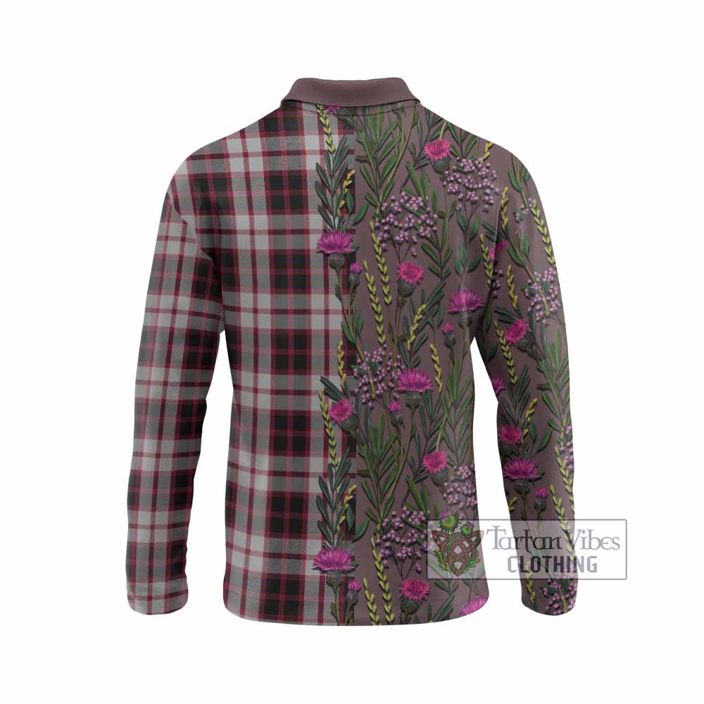 MacPherson (McPherson) Family Crest Tartan Long Sleeve Polo Shirt Scottish Thistle Flower Pattern Half Style - Tartan Vibes Clothing