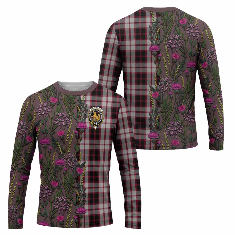 MacPherson (McPherson) Family Crest Tartan Long Sleeve T-Shirt Scottish Thistle Flower Pattern Half Style - Tartan Vibes Clothing