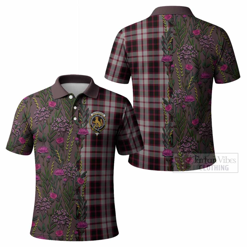 MacPherson (McPherson) Family Crest Tartan Polo Shirt Scottish Thistle Flower Pattern Half Style - Tartan Vibes Clothing