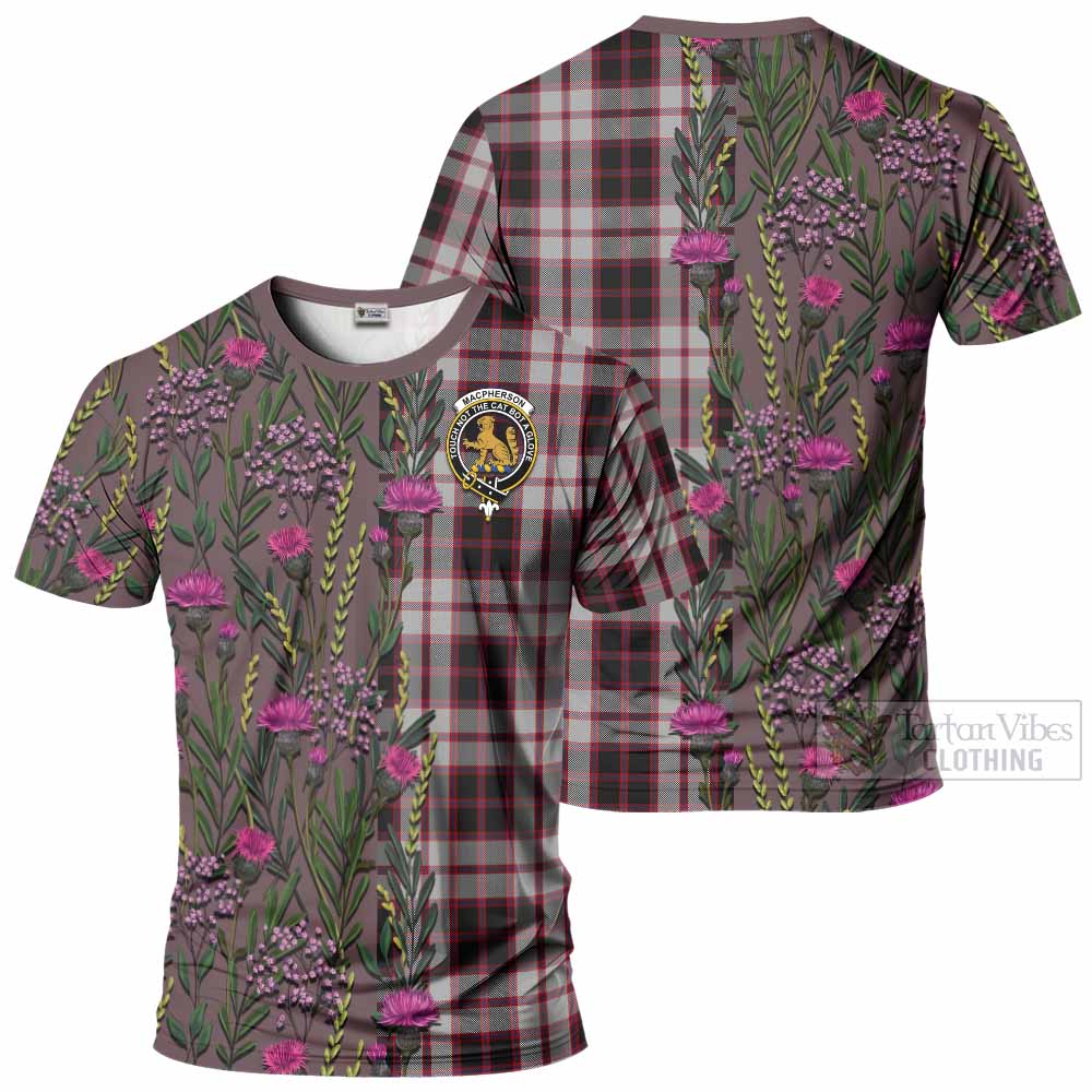 MacPherson (McPherson) Family Crest Tartan T-Shirt Scottish Thistle Flower Pattern Half Style - Tartan Vibes Clothing