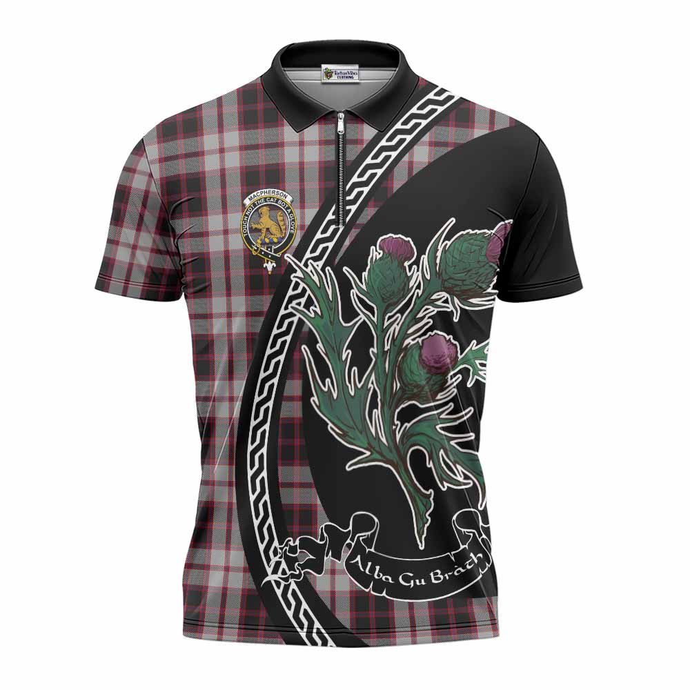 MacPherson (McPherson) Family Crest Tartan Zipper Polo Shirt Alba Thistle Inspired - Tartan Vibes Clothing