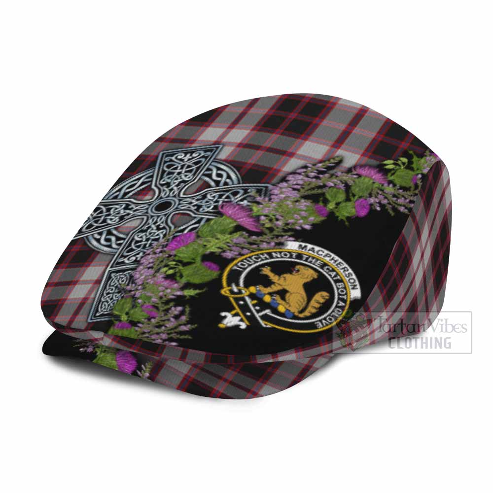 MacPherson (McPherson) Scottish Fraoch Thistle Tartan Flat Cap, Jeff Cap Celtic Cross - Tartan Vibes Clothing